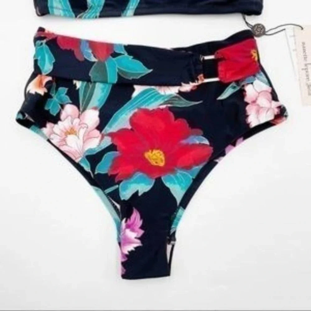 Nanette Lepore Aster Asymmetrical Bikini Swimsuit Set high waist size 6 new!!‎